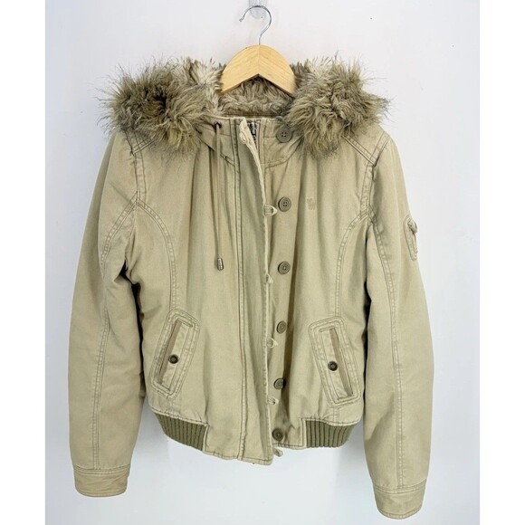 Abercrombie & Fitch Jackets & Blazers - Vtg Y2K Abercrombie & Fitch Faux Fur Hooded Bomber Jacket Women Size Large